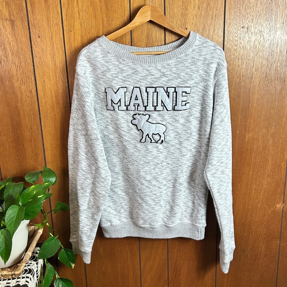 Vintage Harrisburg Trading Co MAINE Moose Sweatshirt Pullover Gray Heathered